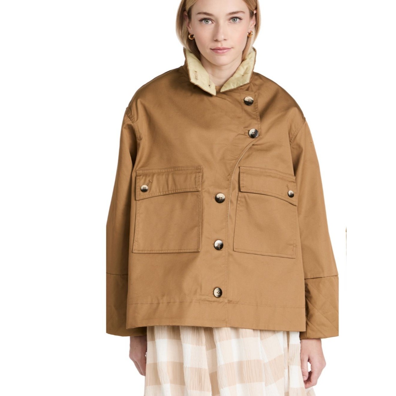 Ganni Double Twill Women Oversized Utility Chore Cropped Jacket Trench Coat 38 M